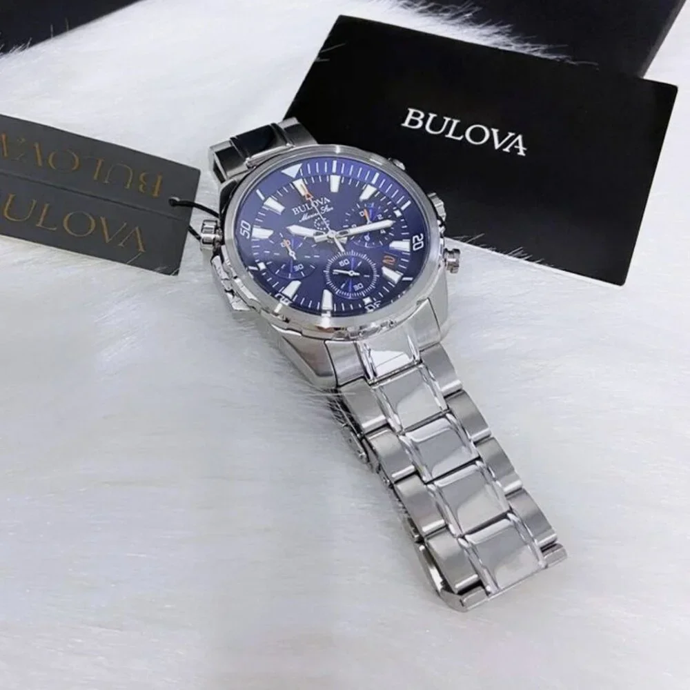 Men New Bulova 43mm Marine Star Stainless Steel Watch